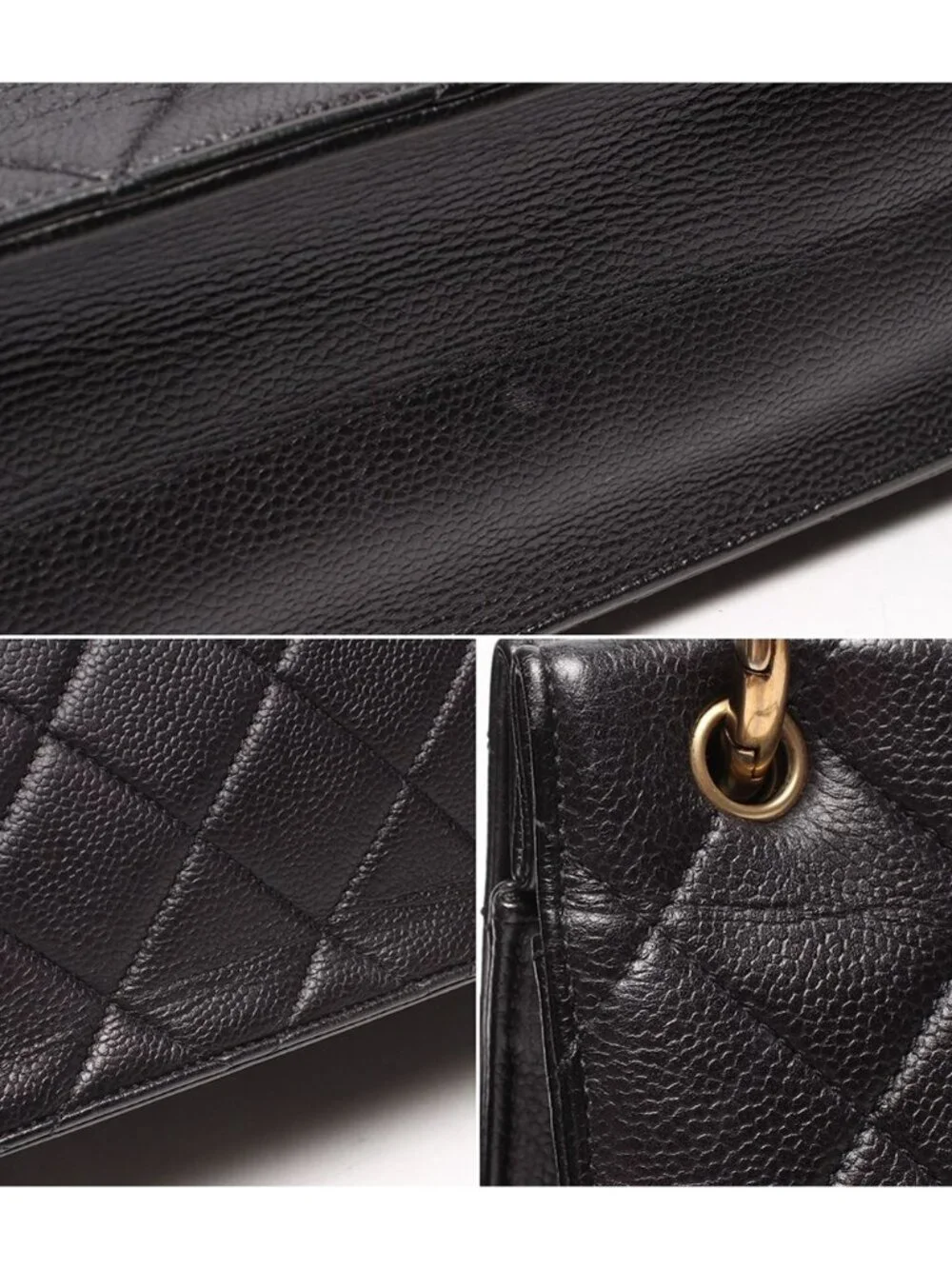 Chanel 2-Way Chain Shoulder Bag Gold Quilted Caviar Leather